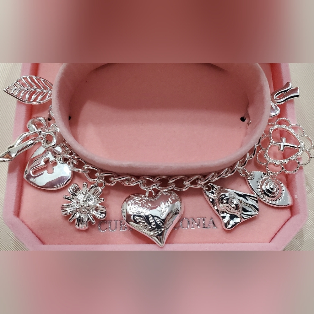 Charm Bracelet -9 Charms Silver Plated -Love And Faith